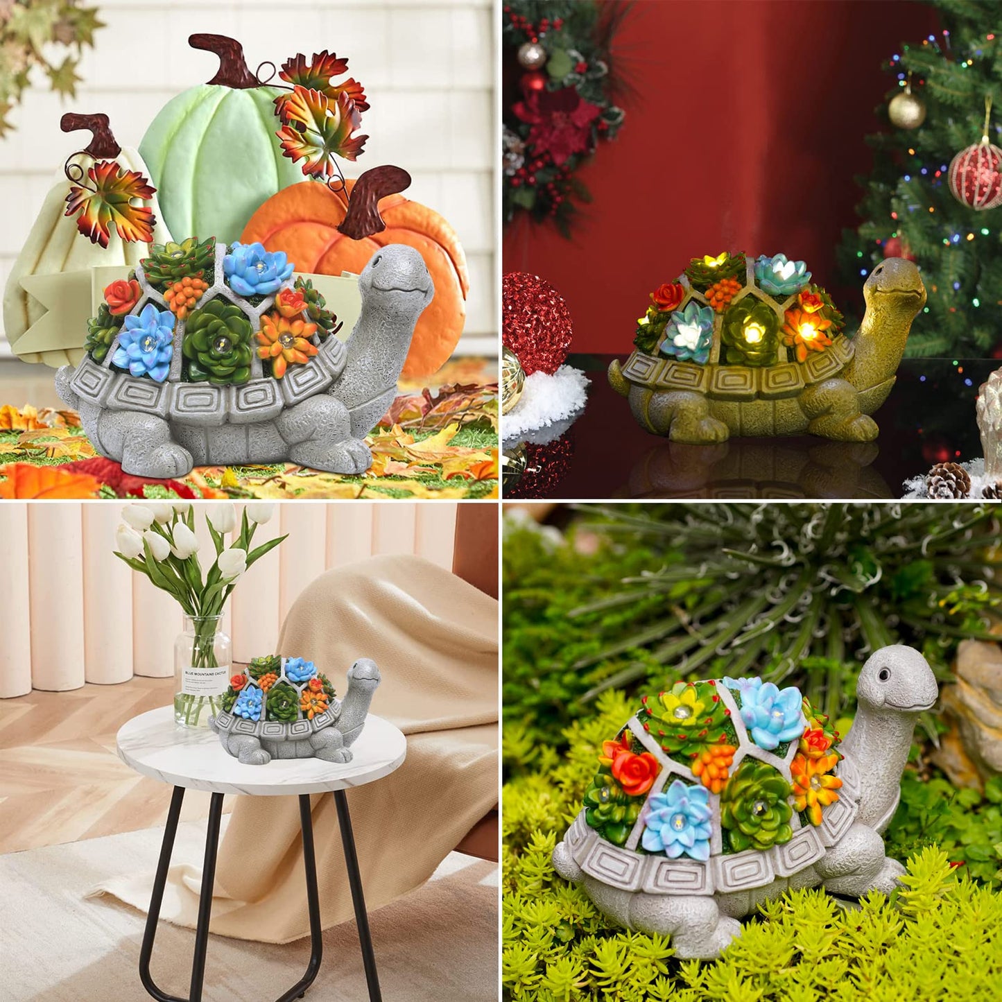 Yeomoo Solar Garden Figures Turtle Garden Decoration for Outdoors, with Succulents and 7 LED Lights Home Balcony Decoration, Figure Kawaii Gifts for Women/Mom Decoration for Room Terrace