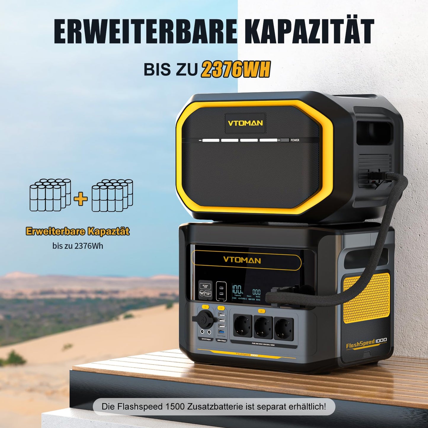 VTOMAN FlashSpeed 1000 Powerstation (2376Wh) Complete Set: 1h Fast Charging for Camping, Motorhome