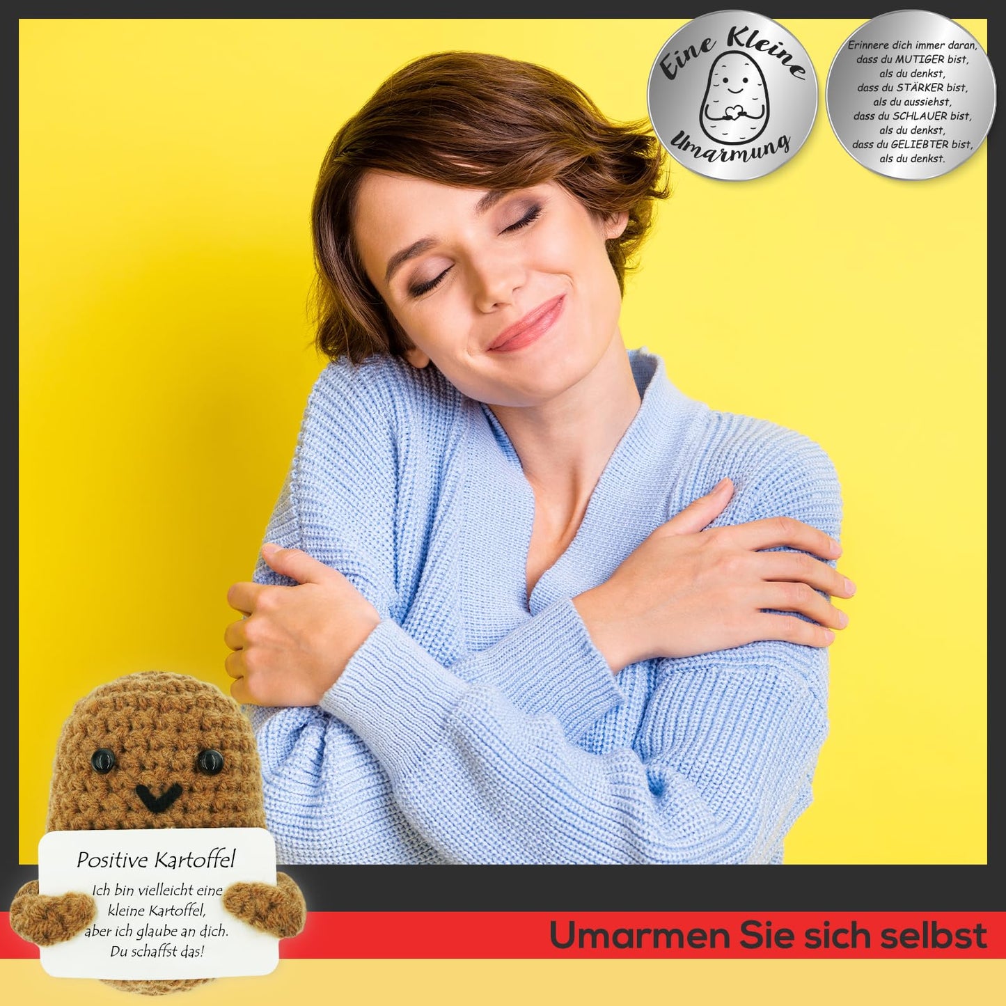 Tixlux Positive Kartoffel: Handgemachte Ermutigungs-Puppe | Silber & Geschenkidee
