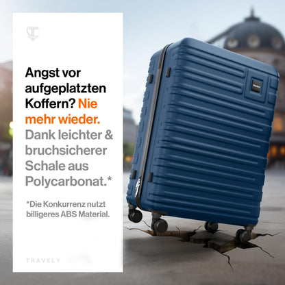 TRAVELY Polycarbonat Reisekoffer XL (77cm - 100 Liter) mit sanften Rollen & TSA Schloss