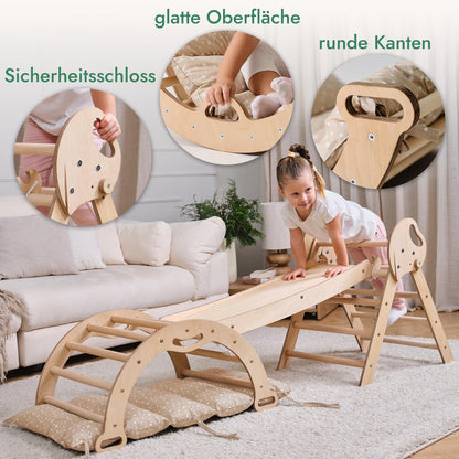 5-in-1 Montessori Climbing Frame Set with Cushion &amp; Slide for Kids, Indoor Playground