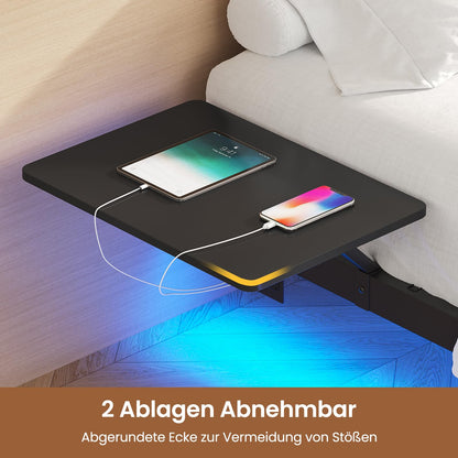 Metal bed frame (180x200cm) with LED lighting and charging station &amp; slatted frame | Without mattress