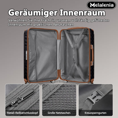 MELALENIA hard-shell travel suitcase set (7 pieces): Super-light, TSA lock | Black