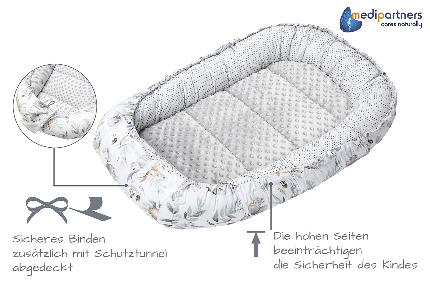 Medi Partners Baby-Nestchen für Neugeborene aus 100% Baumwolle (5-teilig - 100x60x15cm)