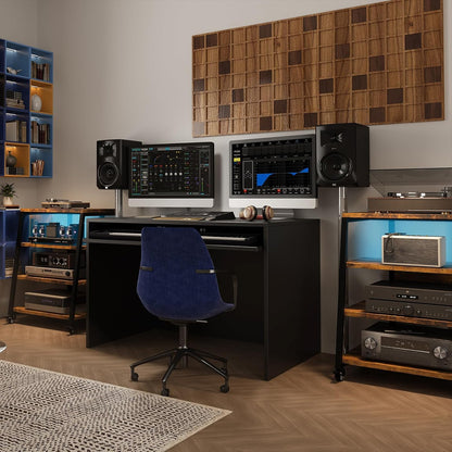 4-stufiger HiFi-Regal mit Rädern, Steckdosenleisten & LED-Leuchten für Stereoanlagen, TV