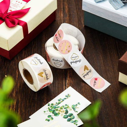 Handmade with Love Aufkleber (Rund - Ø 2,5cm) für Geschäft, Hochzeit, Geschenkpackung