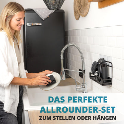 HOMELYN stainless steel sink organizer set including dish brush with drip tray: Modern design