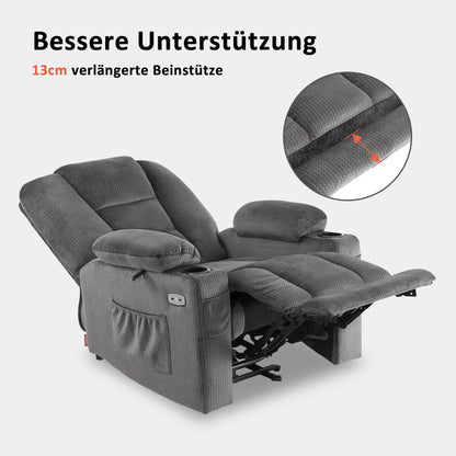 M MCombo TV recliner (7008) with reclining, massage and heat function: Electrically adjustable, USB &amp; cup holder in grey