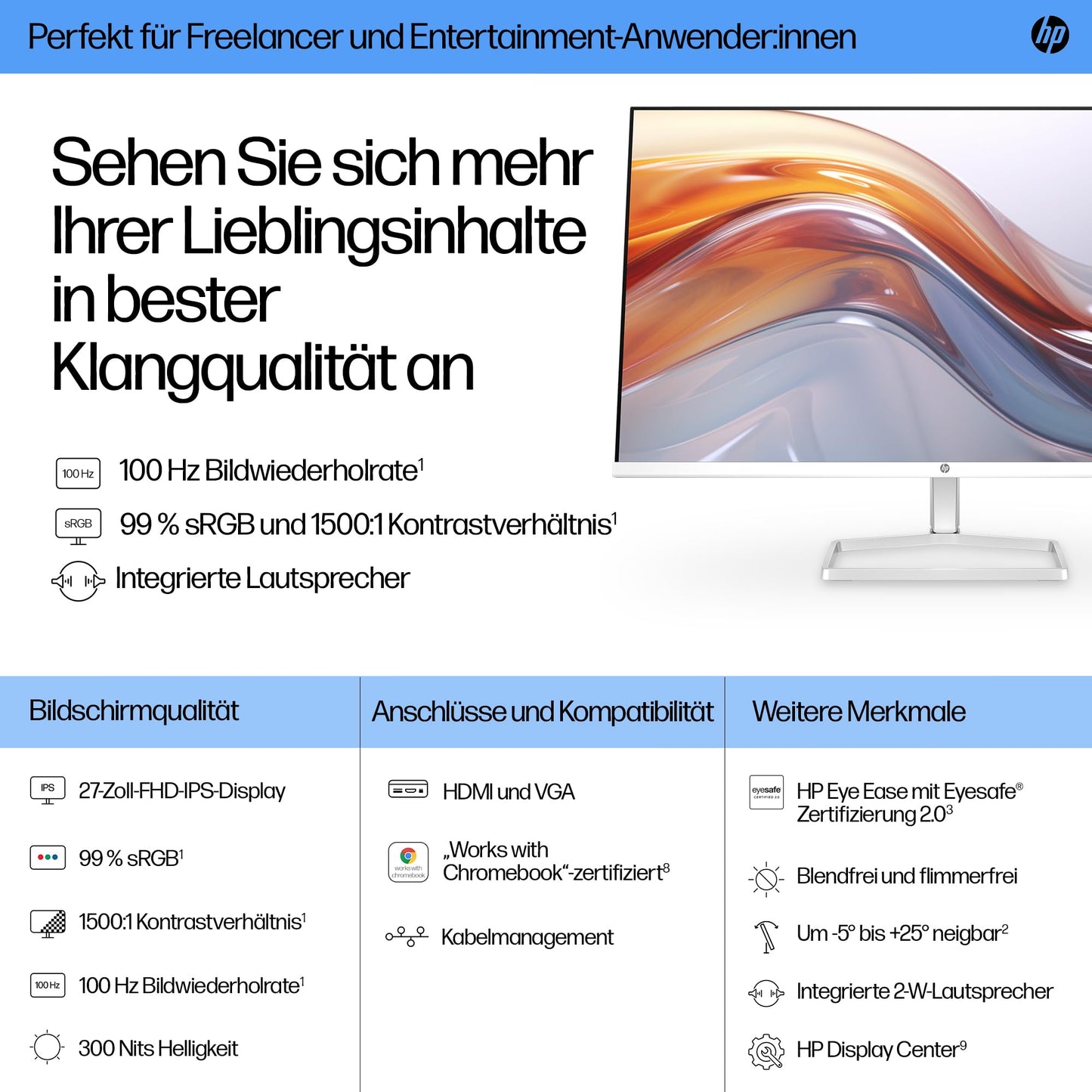 HP Series 5 (527sa) FHD IPS Monitor with Speakers | 27-inch, 100Hz, Anti-Glare, Tilt