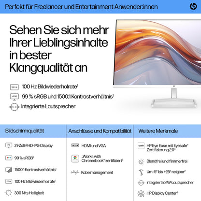 HP Series 5 (527sa) FHD IPS Monitor with Speakers | 27-inch, 100Hz, Anti-Glare, Tilt