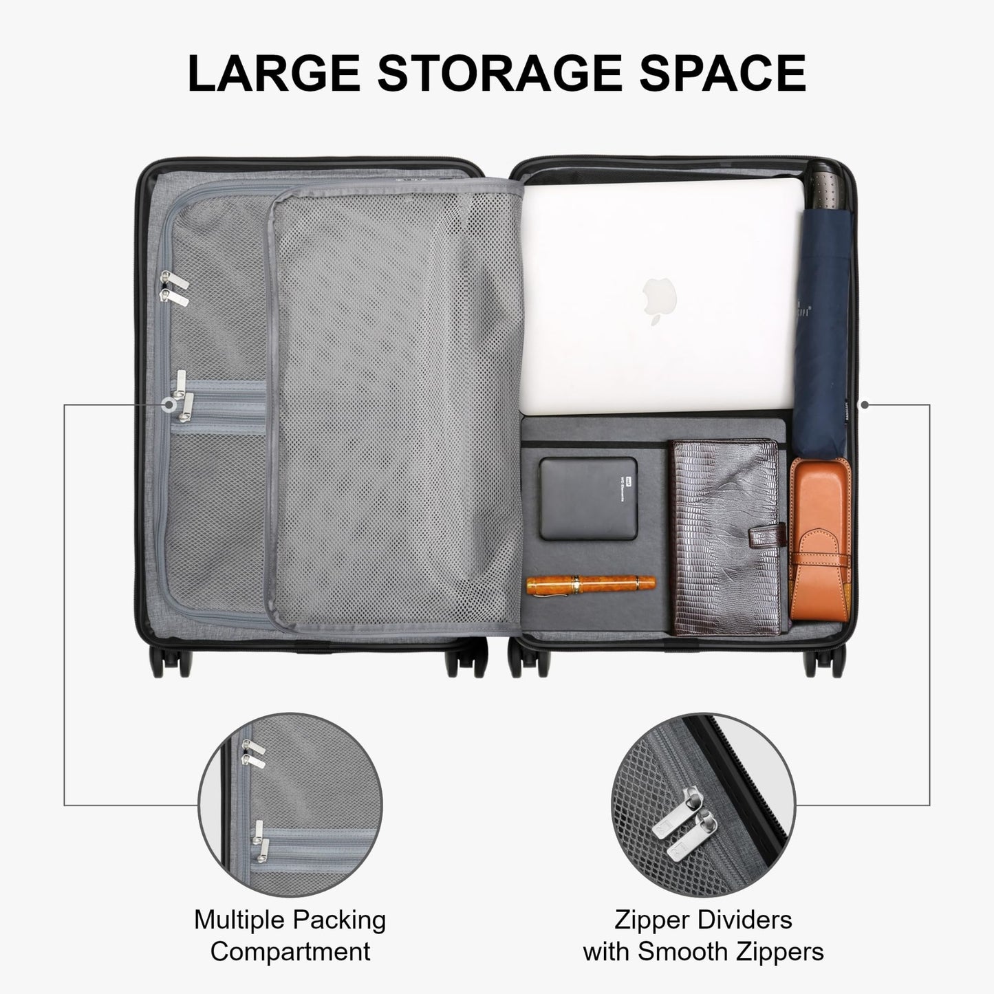 LEVEL8 Hartschalen Reisekoffer mit Organizer-Set (4-teilig): Elegance Matt | Schwarz