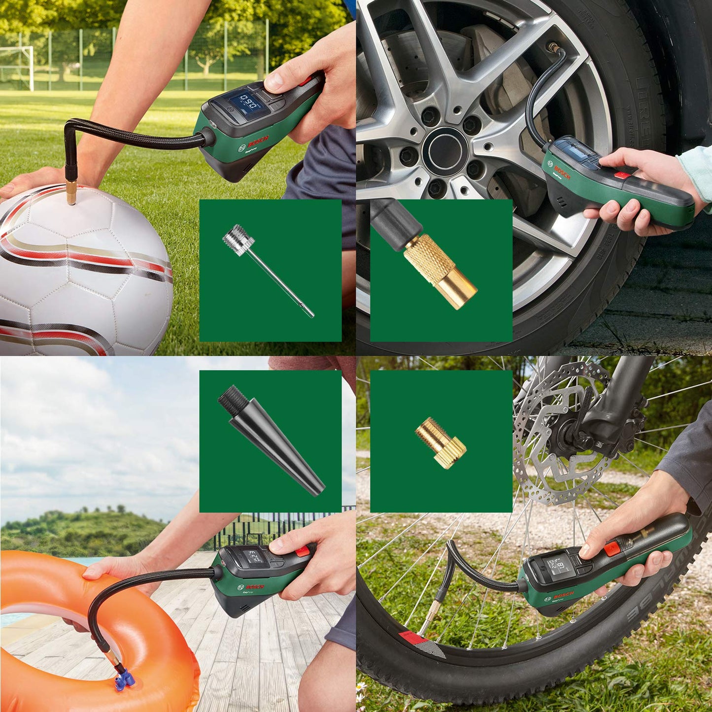 Bosch 'EasyPump' Elektrische Mini-Luftpumpe: Autostop-Funktion, LED, USB-Aufladung