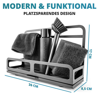 HOMELYN stainless steel sink organizer set including dish brush with drip tray: Modern design