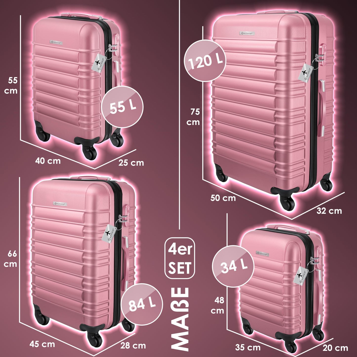 KESSER® Hartschalen Reisekoffer-Set (4-teilig) inkl. Kofferwaage und Gepäckanhänger