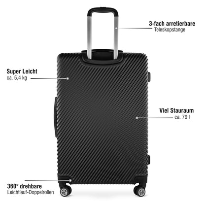 BUGATTI Hartschalen Reisekoffer 'Pure L' aus recyceltem PET (79 Liter): Schwarz