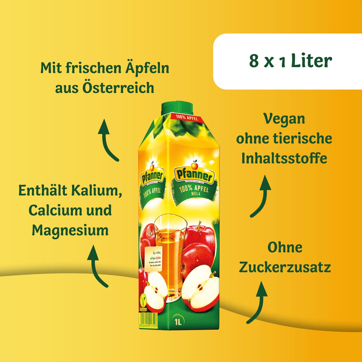 Pfanner 100% vitaminreicher Apfelsaft (8x 1 Liter): ohne Zuckerzusatz