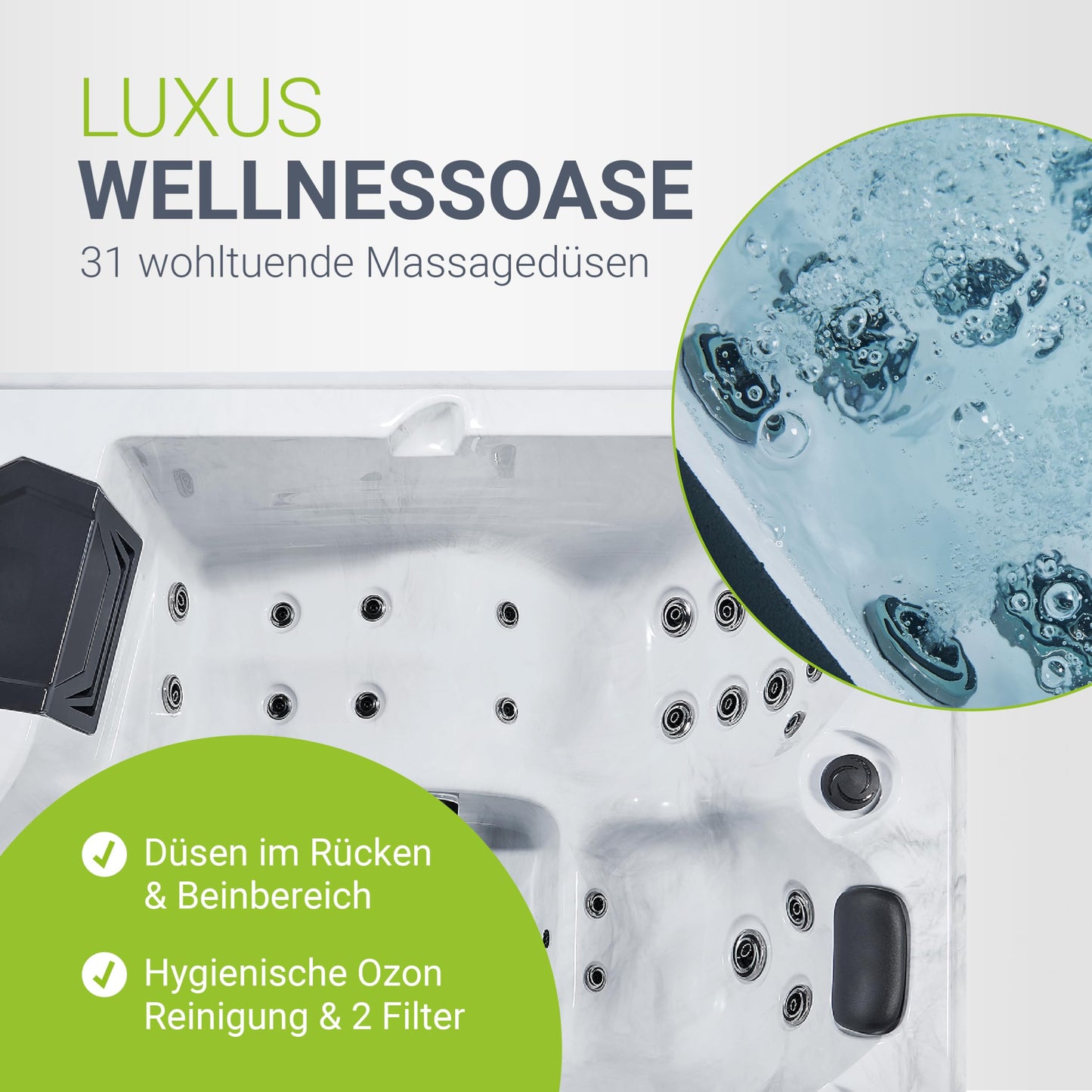 Artsauna Whirlpool 'OASIS' für 3 Personen (620L) inkl. Thermoabdeckung: 31 Massagedüsen (Grau)