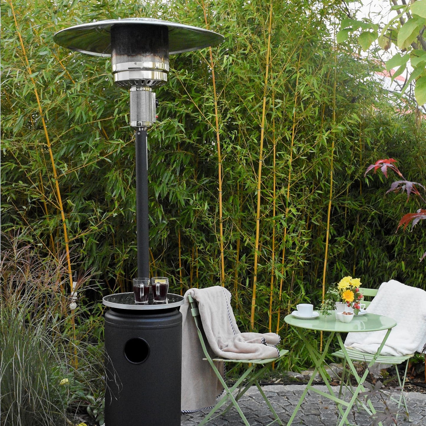 APANA 'Bellamente ONE' Gasheizstrahler (14kW) für Garten mit Transportrollen & Abschaltautomatik
