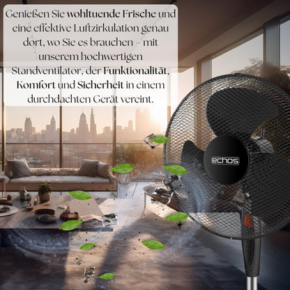 Echos® Standventilator (Ø 43cm): Sehr leise, Energiesparend, 3 Stufen, Oszillation