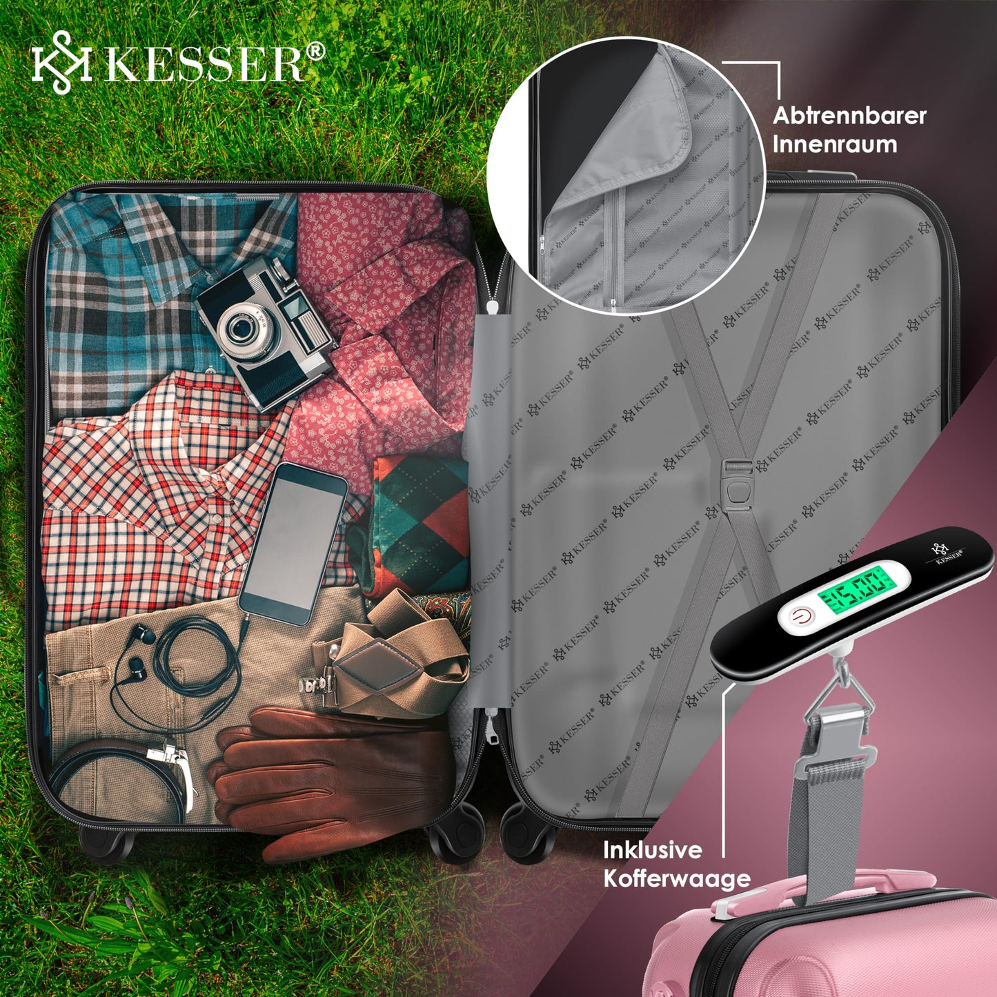 KESSER® Hartschalen Reisekoffer-Set (4-teilig) inkl. Kofferwaage und Gepäckanhänger