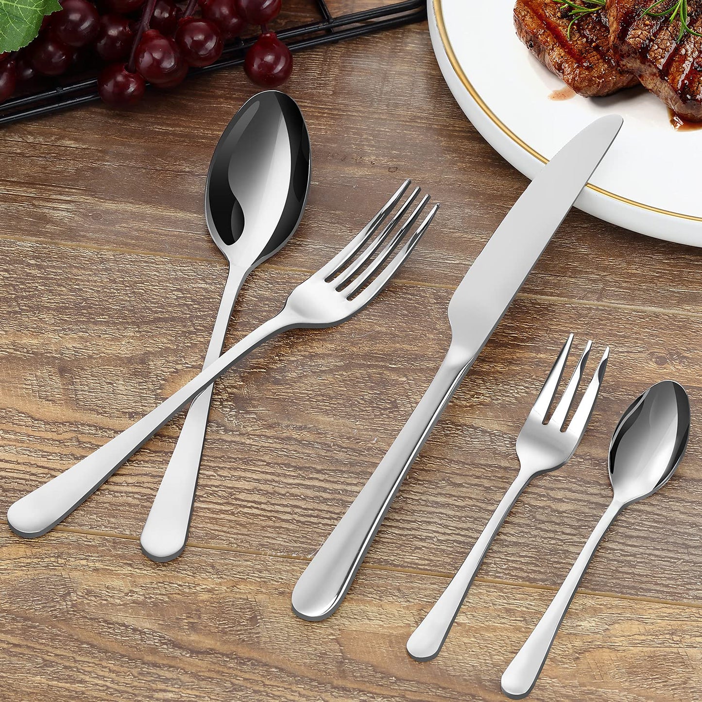 BEWOS cutlery set for 6 people (30 pieces): Mirror polished, dishwasher safe