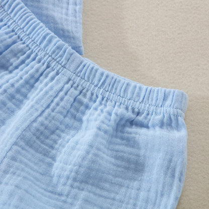 Zweiteiler-Kleidung-Set für Kleinkind, Jungen: Baumwolle-Leinen Outfit (Blau - in verschiedenen Größen)