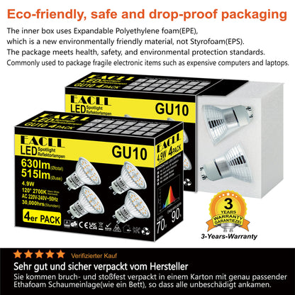 EACLL GU10 LED halogen bulb (warm white 2700K: 4.9W) 4-pack