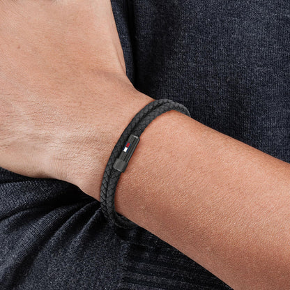 Tommy Hilfiger double-wrapped leather bracelet with stainless steel details