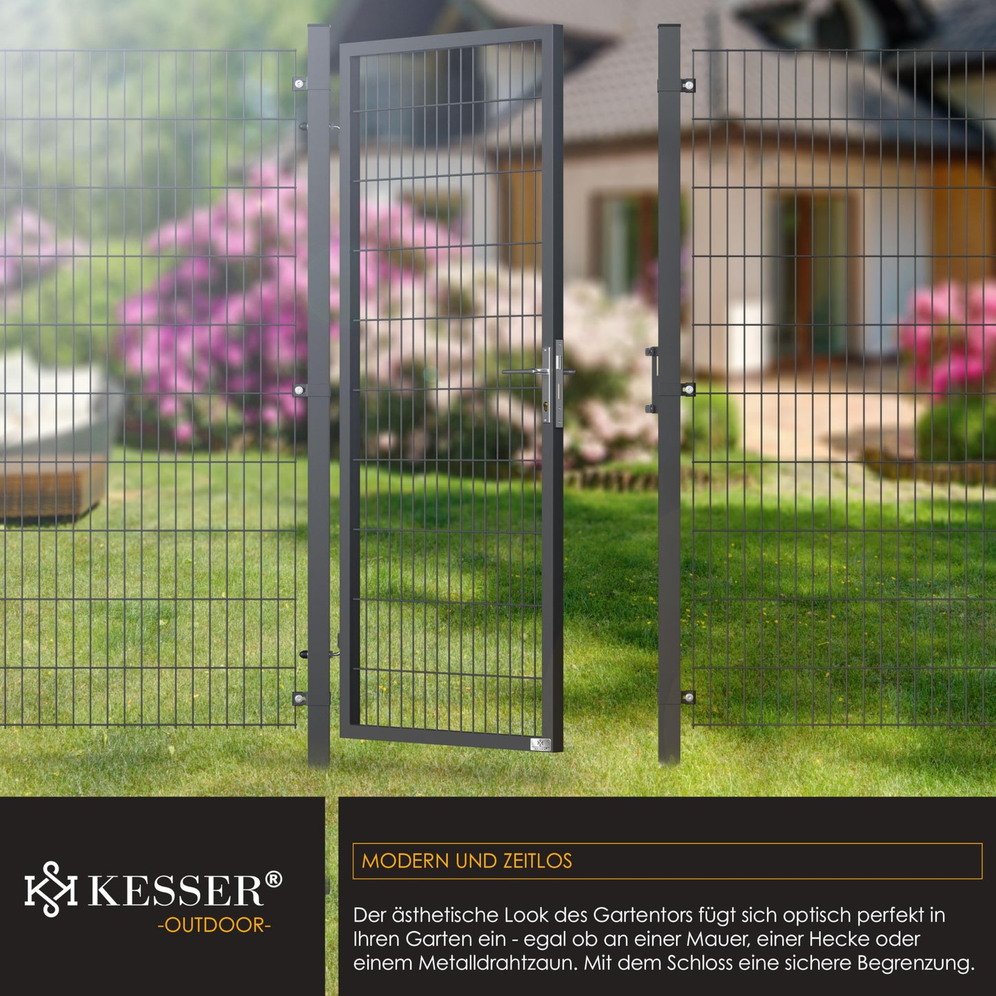 KESSER® Premium Gartentor aus Metall mit verzinktem Stahl inkl. Pfosten, Türklinke, Schlüssel