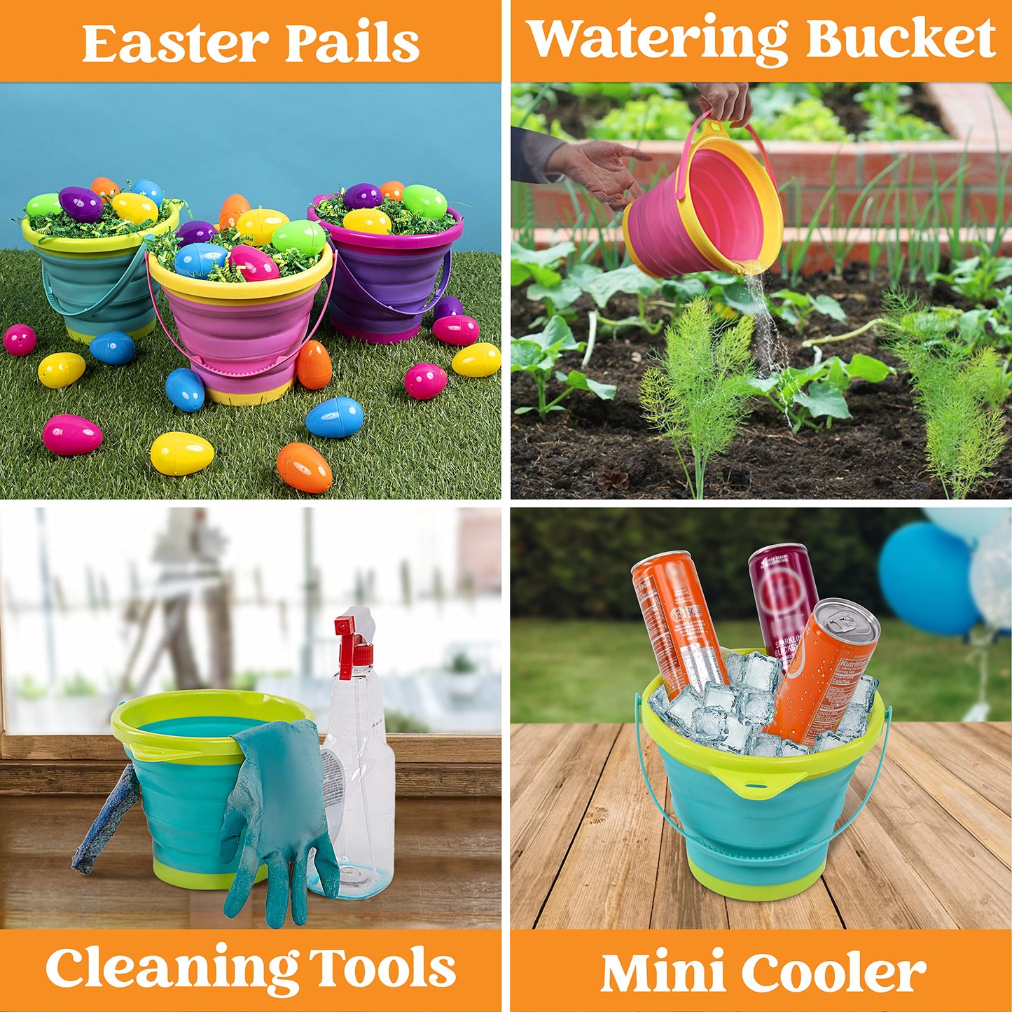 JOYIN Foldable Beach Bucket Set: Foldable Sand Toys with Mesh Backpack for Kids