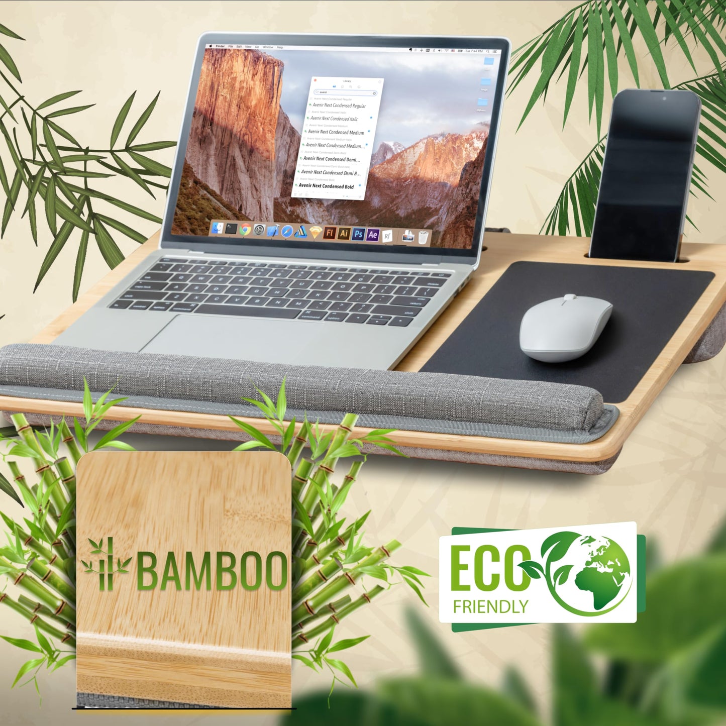 RICOO Laptopkissen Knietablett mit Kissen XXL Betttablett Laptoptisch Bambus & Mauspad Schoß Kissentablett LA0035 Notebook Laptop Unterlage Lapdesk Ständer Computer Tablett-Tisch für Couch Bett Sofa