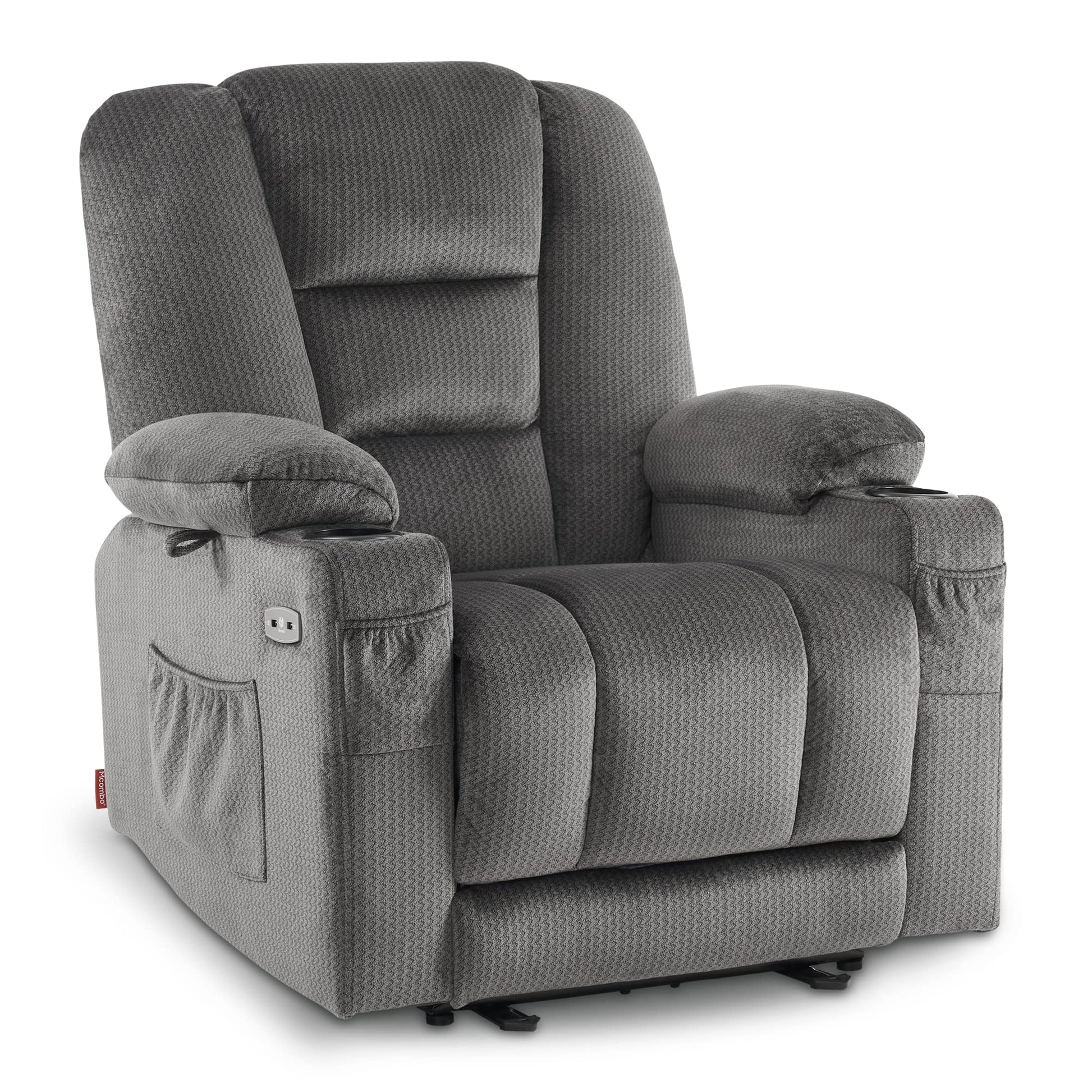 M MCombo Fernseh- Relaxsessel (7008) mit Liege-, Massage-, und Wärmefunktion: Elektrisch verstellbar, USB & Getränkehalter in Grau