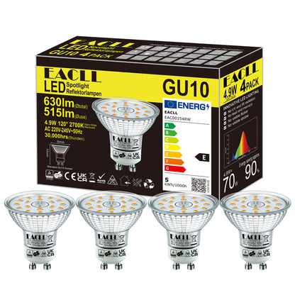 EACLL GU10 LED halogen bulb (warm white 2700K: 4.9W) 4-pack