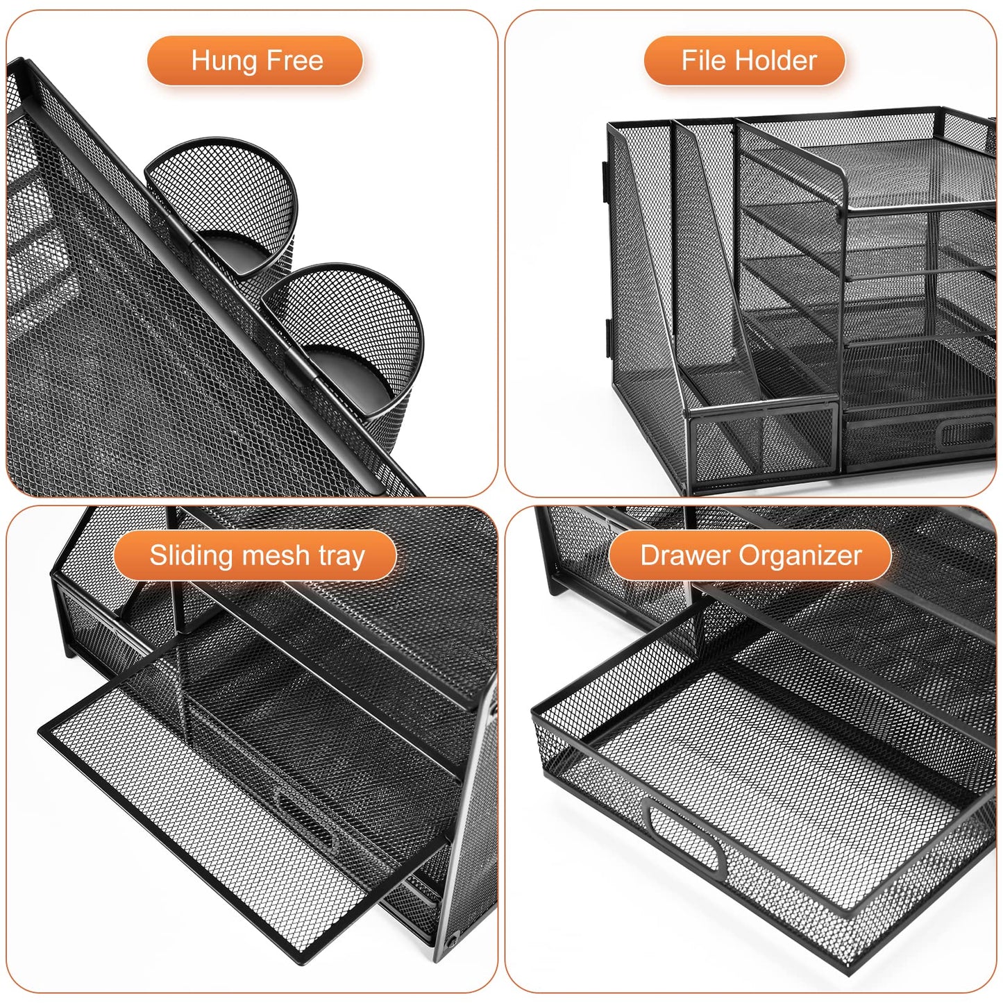 Schreibtisch Organizer mit Aktenhalter: 5-Ablagefächer mit Schublade, 2 Stifthalter (Schwarz)