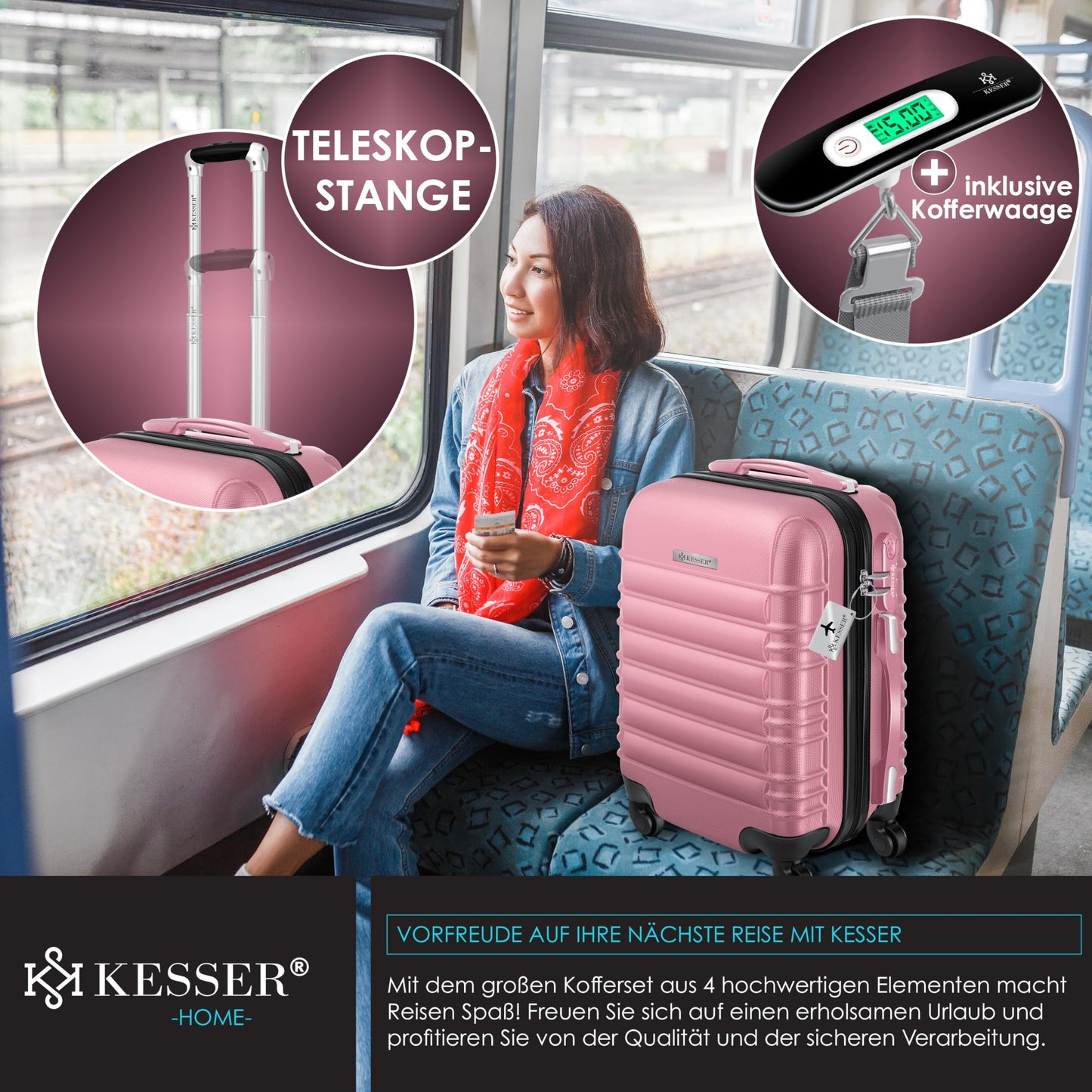 KESSER® Hartschalen Reisekoffer-Set (4-teilig) inkl. Kofferwaage und Gepäckanhänger