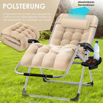 KESSER® Sonnen-Liegestuhl: Klappbar & Wetterfest inkl. Nackenkissen & Getränkehalter
