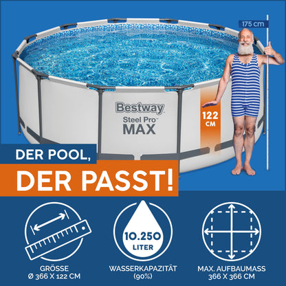 Bestway Steel Pro-MAX Frame Pool Komplett-Set mit Filterpumpe (Ø 366x122cm)