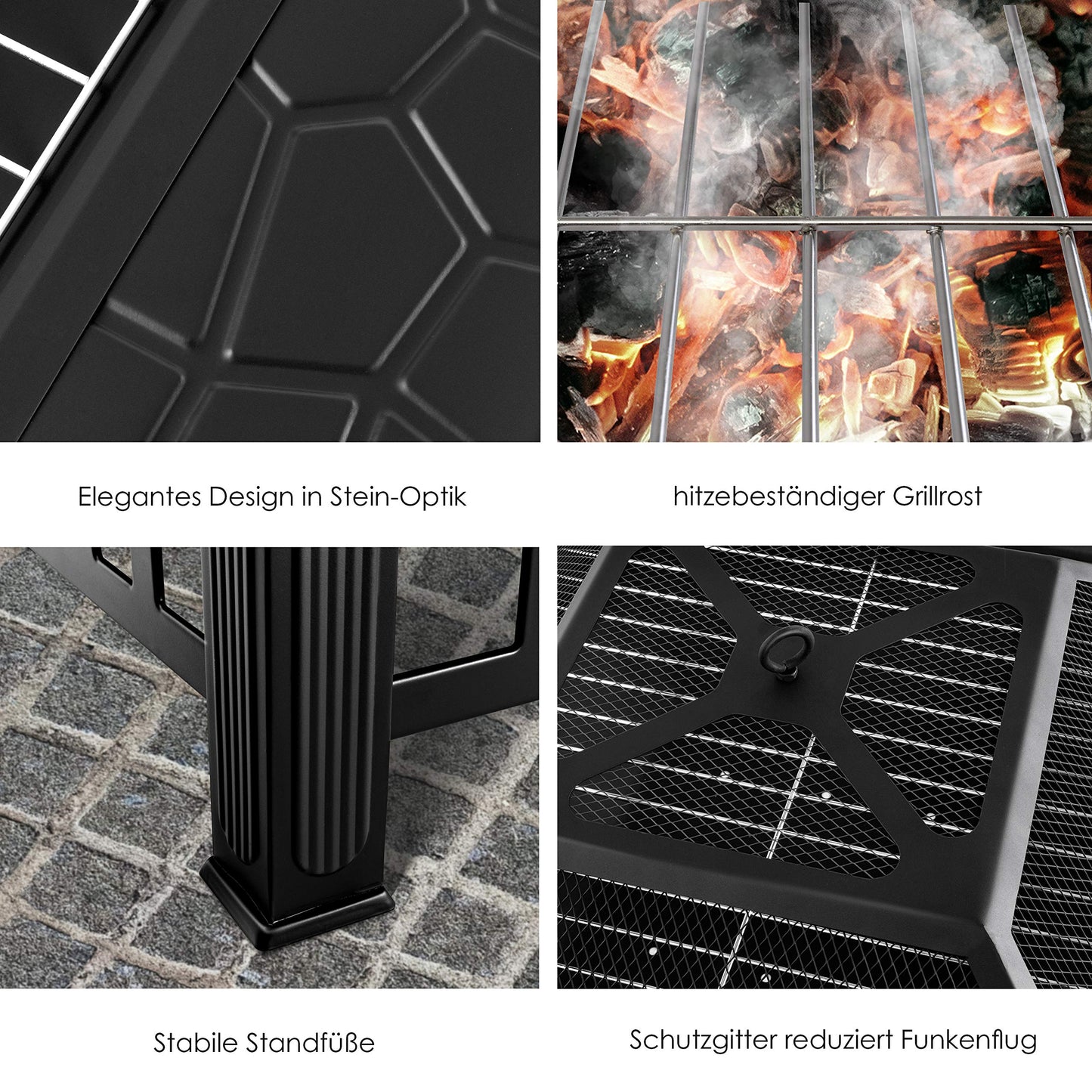 KESSER® Feuerstelle mit Grillrost & Grillzange: Feuerschale, BBQ Grill mit Funkenschutz