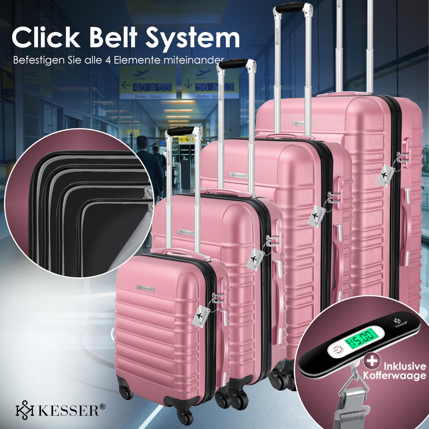 KESSER® Hartschalen Reisekoffer-Set (4-teilig) inkl. Kofferwaage und Gepäckanhänger