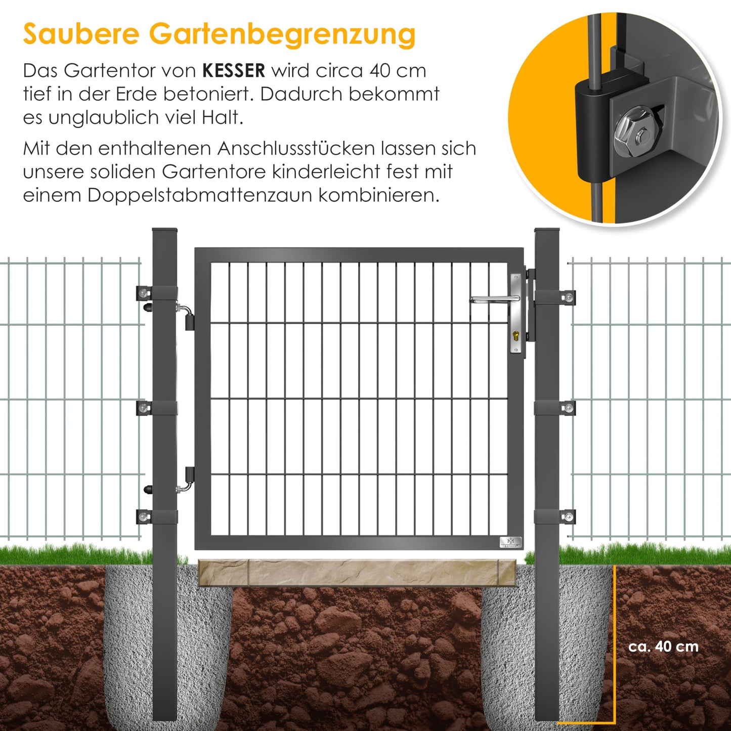 KESSER® Premium Gartentor aus Metall mit verzinktem Stahl inkl. Pfosten, Türklinke, Schlüssel