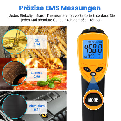 Industrie Digital Infrarot Thermometer -50 bis +610°C mit LCD Beleuchtung (Nicht für Menschen)