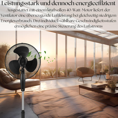 Echos® Standventilator (Ø 43cm): Sehr leise, Energiesparend, 3 Stufen, Oszillation