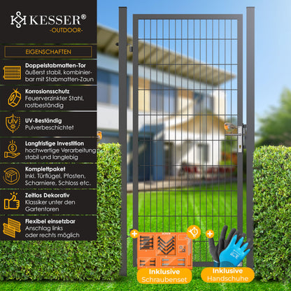 KESSER® Premium Gartentor aus Metall mit verzinktem Stahl inkl. Pfosten, Türklinke, Schlüssel