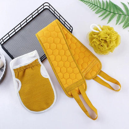 3-teiliges Körperpeeling-Set: Rückenschrubber - Badehandschuh - Duschbürste