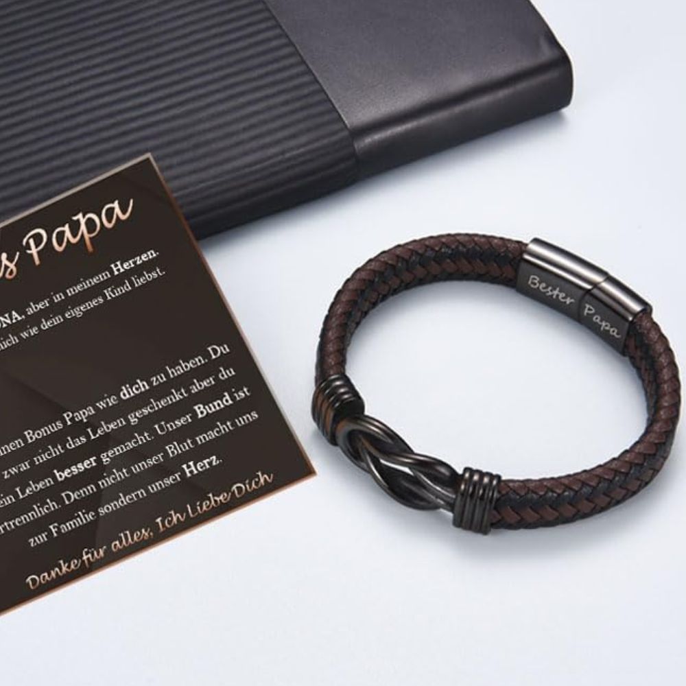 BONUS PAPA Lederarmband mit Gravur für Vater-Geschenke zum Vatertag, Geburtstag