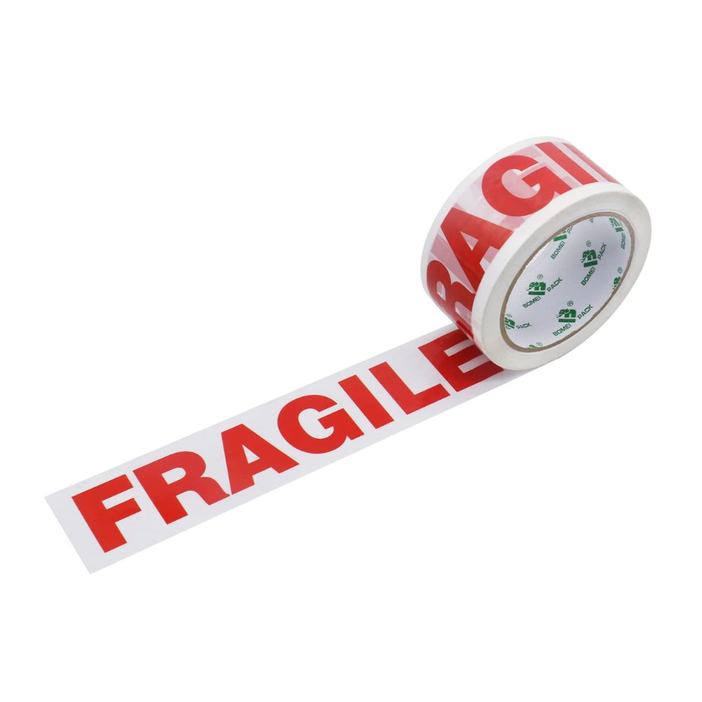 BOMEI PACK Parcel Tape for Packing Packages (3 Rolls - Red Fragile)