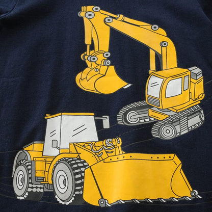 EULLA Kinder Jungen Schlafanzug (Langarm): Baumwolle Pyjama-Set 'Bagger' in Dunkelblau