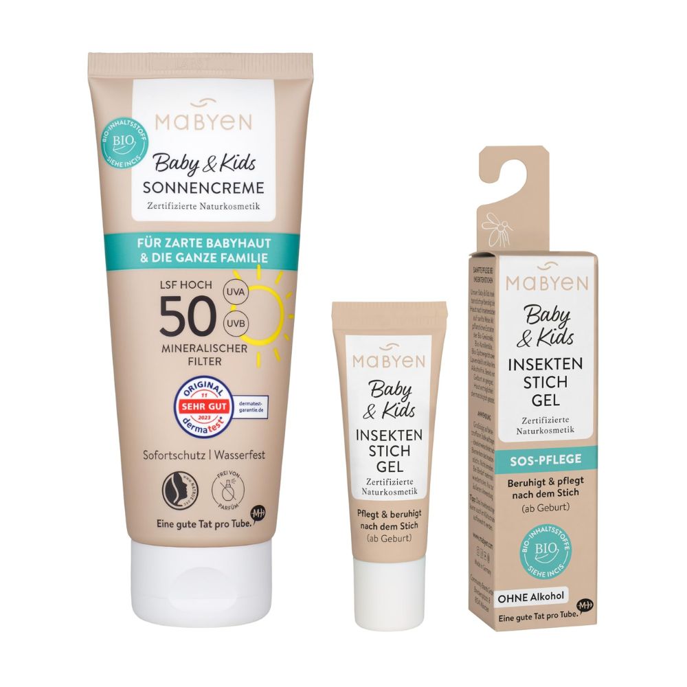 Mabyen Baby &amp; Kids Summer Protection Set (2-piece): Sunscreen SPF 50 + Insect Bite Gel | From birth, Vegan