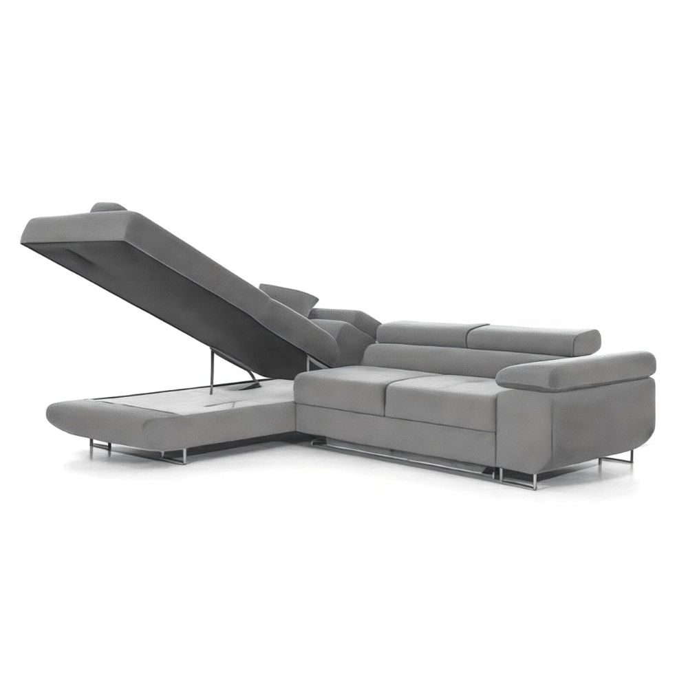 3-seater L-shaped corner sofa with sleeping function 'PASTI' corner couch for the living room (light grey, ottoman on the left)