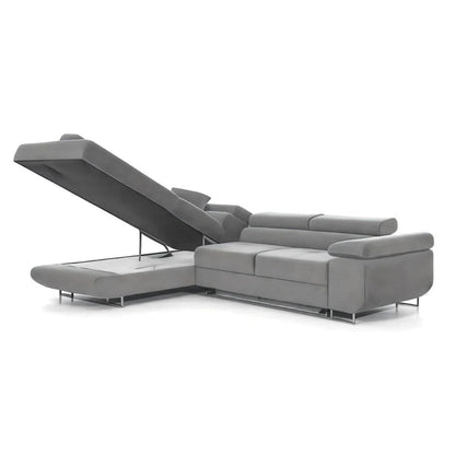 3-seater L-shaped corner sofa with sleeping function 'PASTI' corner couch for the living room (light grey, ottoman on the left)